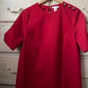 H&M red mini shift dress short sleeved w/ gold colored buttons